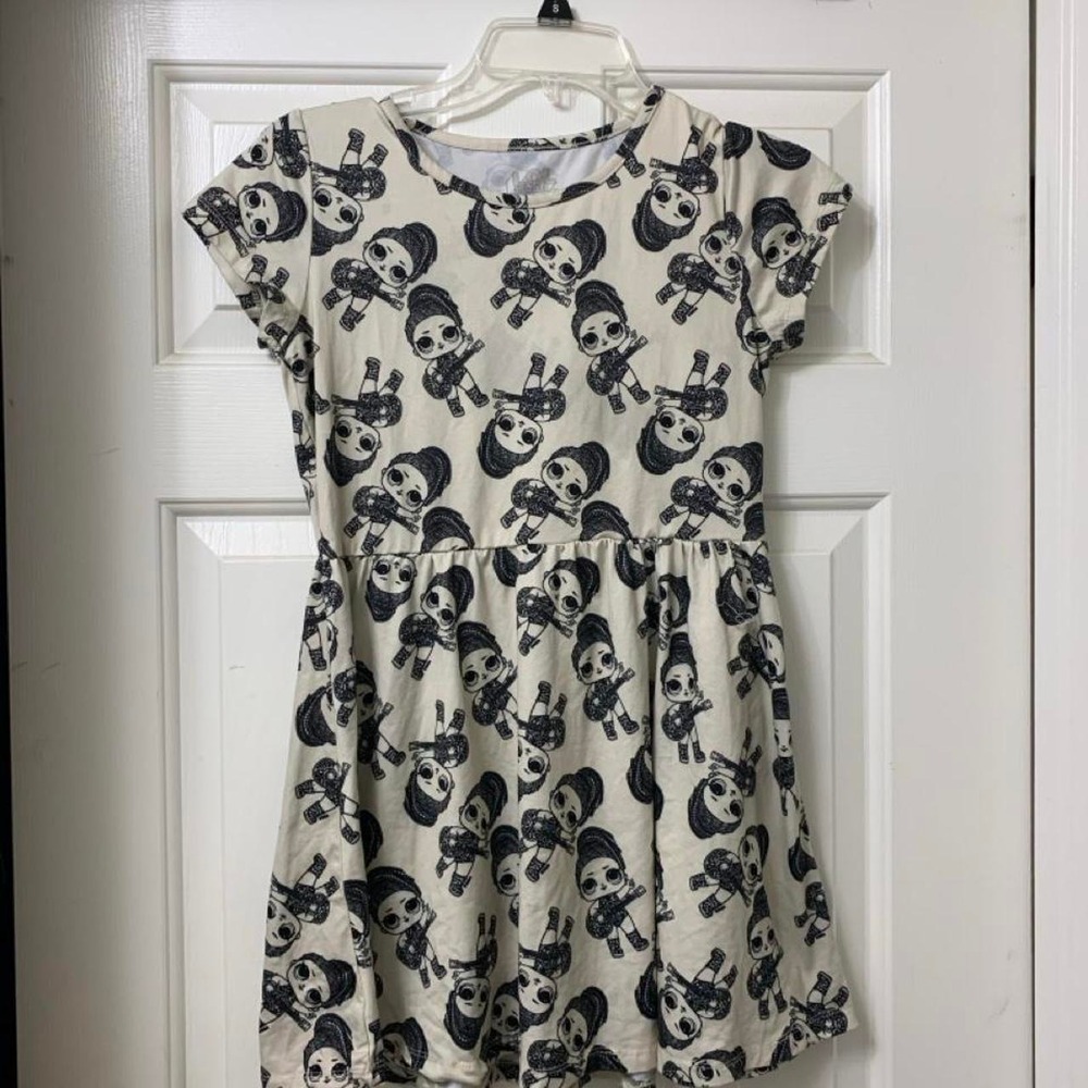 black and white doll print dress